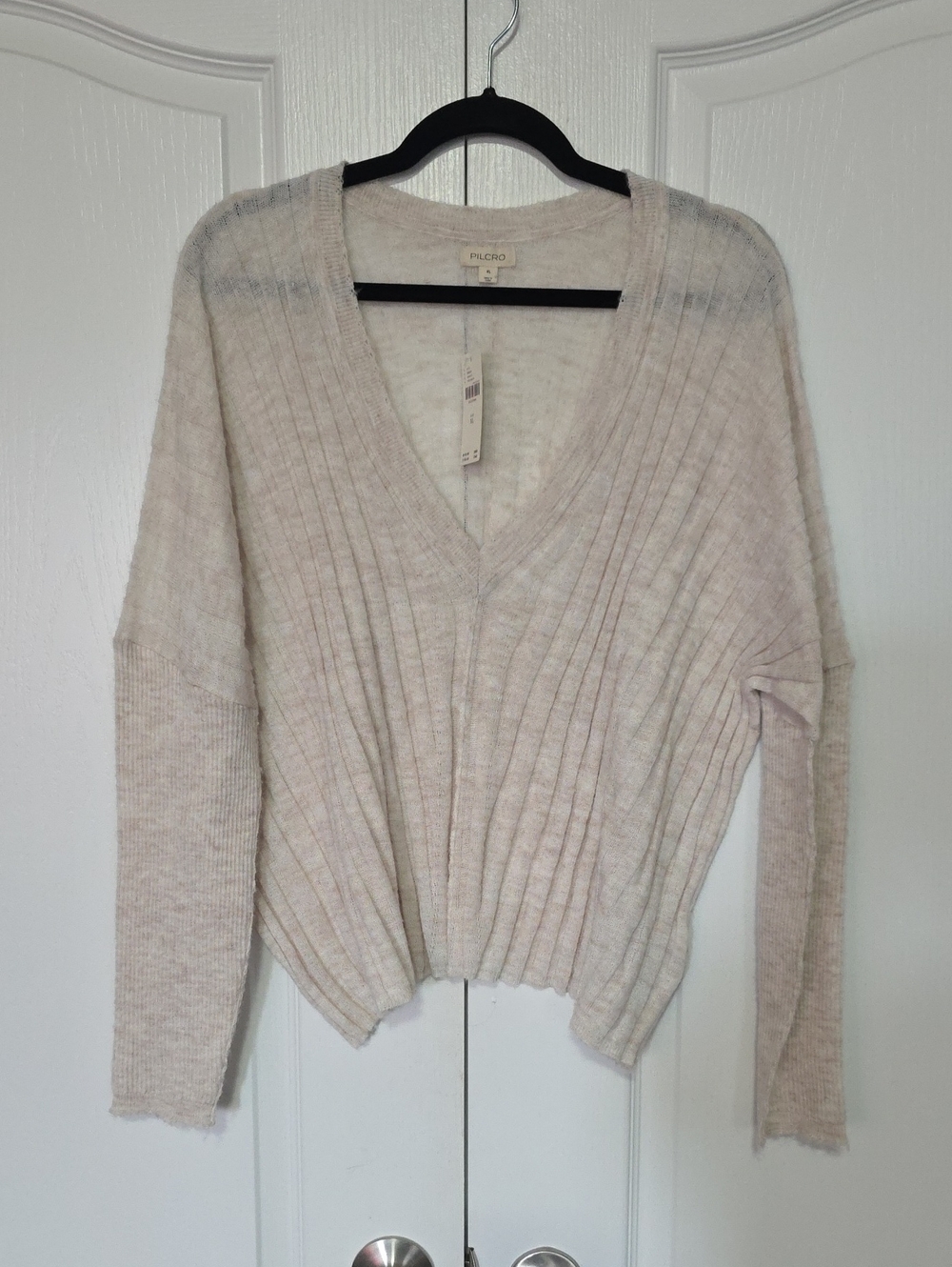 Pilcro Lightweight Ribbed V-Neck Sweater in Ivory